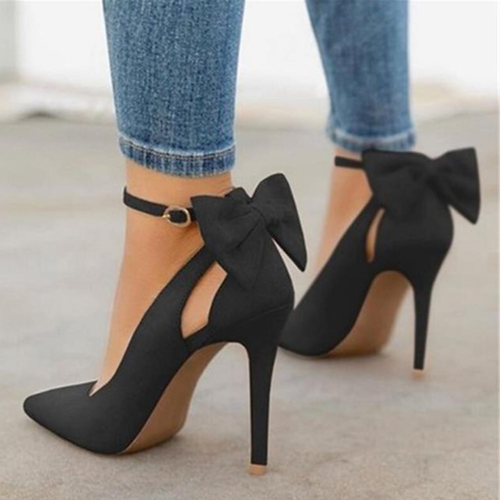 женские красные туфли на шпильке с бантом и ремешком на щиколотке - элегантные замшевые туфли для вечеринок 2026 - $42.99 –P4