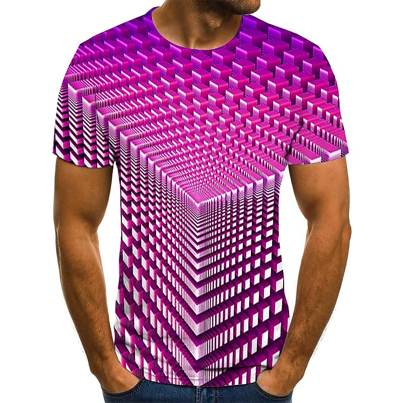 2026年 男性用 グラフィック 幾何学模様 3D シャツ Tシャツ 半袖 Tシャツ ラウンドネック シャツ ストリートファッション 誇張された デザイナー 祝日 お出かけ パープル 衣類 プラスサイズ S M L XL 2XL 3XL 4XL  コレクション – $17.49 –P2