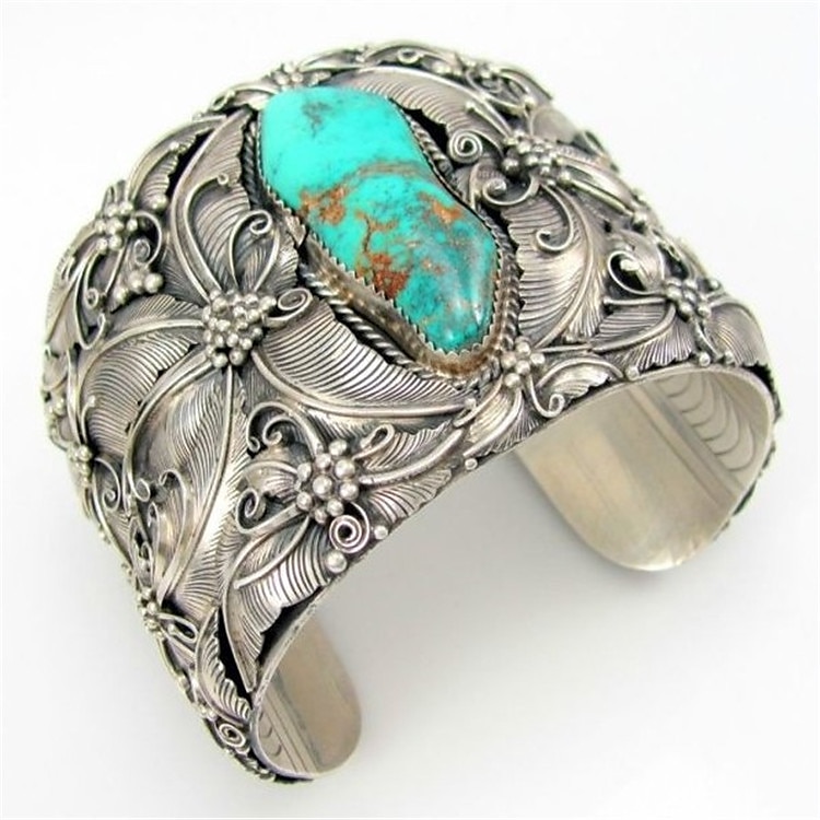 braccialetto largo aperto stile indiano gioielli retrò braccialetto farfalla turchese blu argento tailandese del 2025 a $2.49 –P2