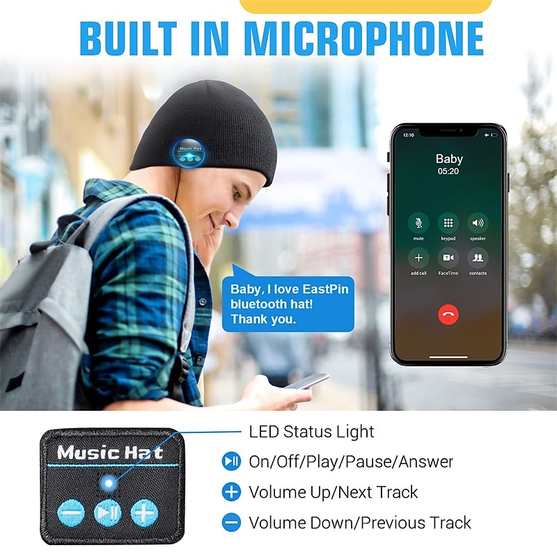 Sleep Headphones Bluetooth Beanie Stereo Knit Music Hat with Bluetooth 5.0 Wireless Hats Headphone Upgraded Men Women Knit Bluetooth Beanie Suitable for Outdoor Sports Valentine's Day Gift 2026 - $22.99 –P3