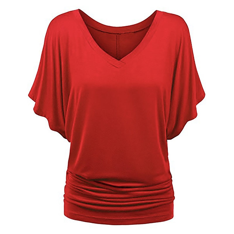 tricou de damă plus mărime tricou visiniu îmbrăcăminte de stradă ocazional preppy mânecă liliac cu mânecă cu jumătate de mânecă obișnuit topuri obișnuite cu gât în v ieșiri zilnic în weekend negru 2025 - $15.99 –P7