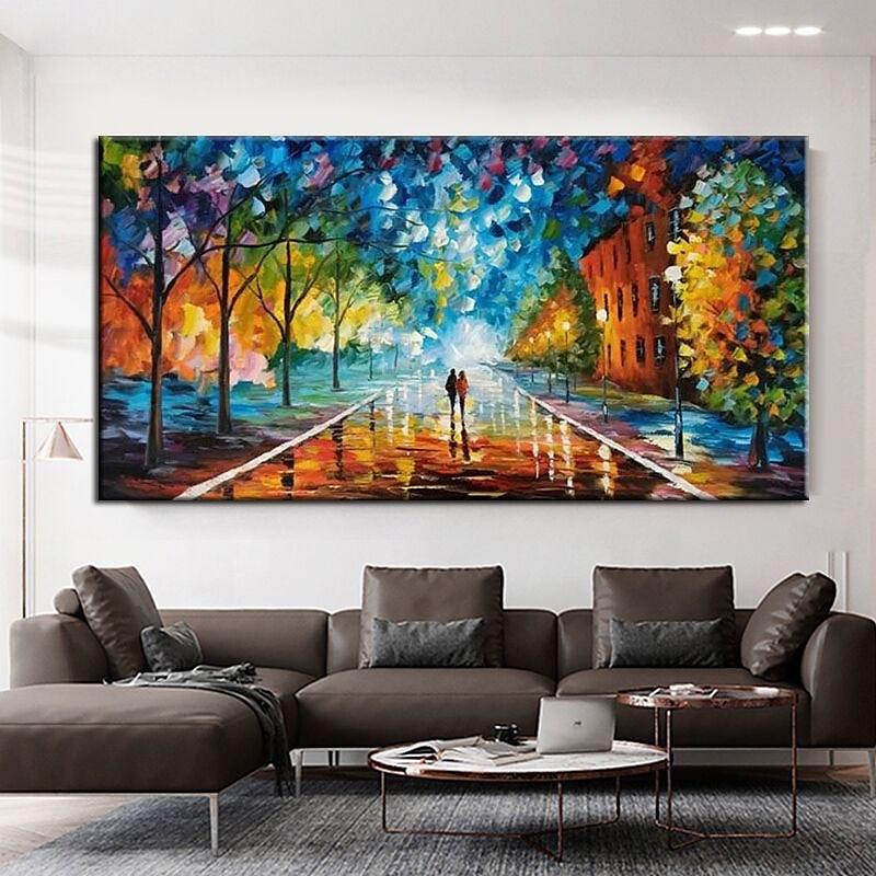 Ölgemälde handgemalte handgemalte Wandkunst abstrakte Regen Straße Baum Lampe Messer Landschaft Hauptdekoration Dekor gerollte Leinwand kein Rahmen ungedehnt 2025 - $114.99 –P4
