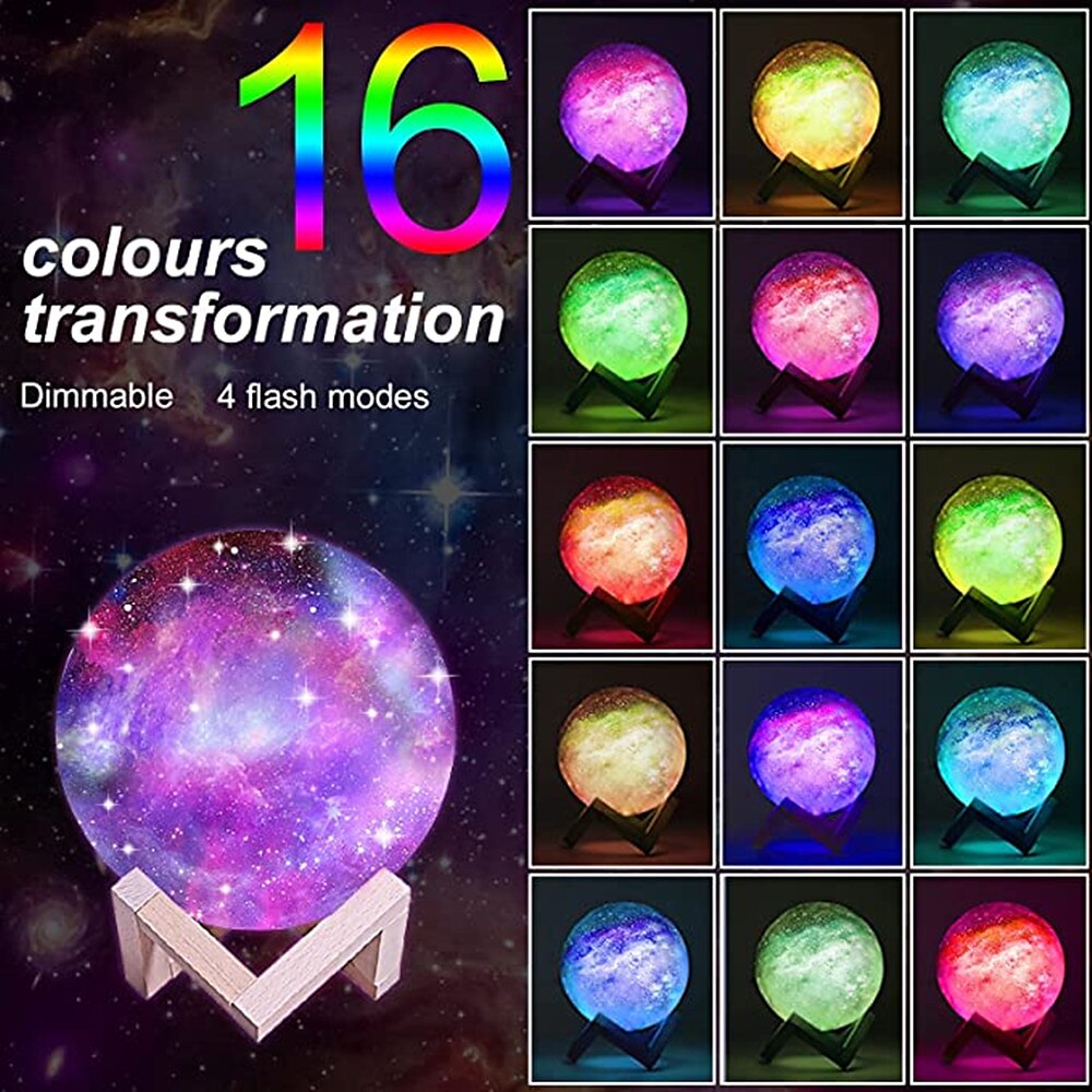 3D-лампа Galaxy Moon 5,9-дюймовое освещение Galaxy Moon ночник с 16 светодиодами сенсорного цвета&amp; Пульт дистанционного управления с деревянной подставкой, уникальный подарок на Рождество, день 2025 - $38.99 –P3