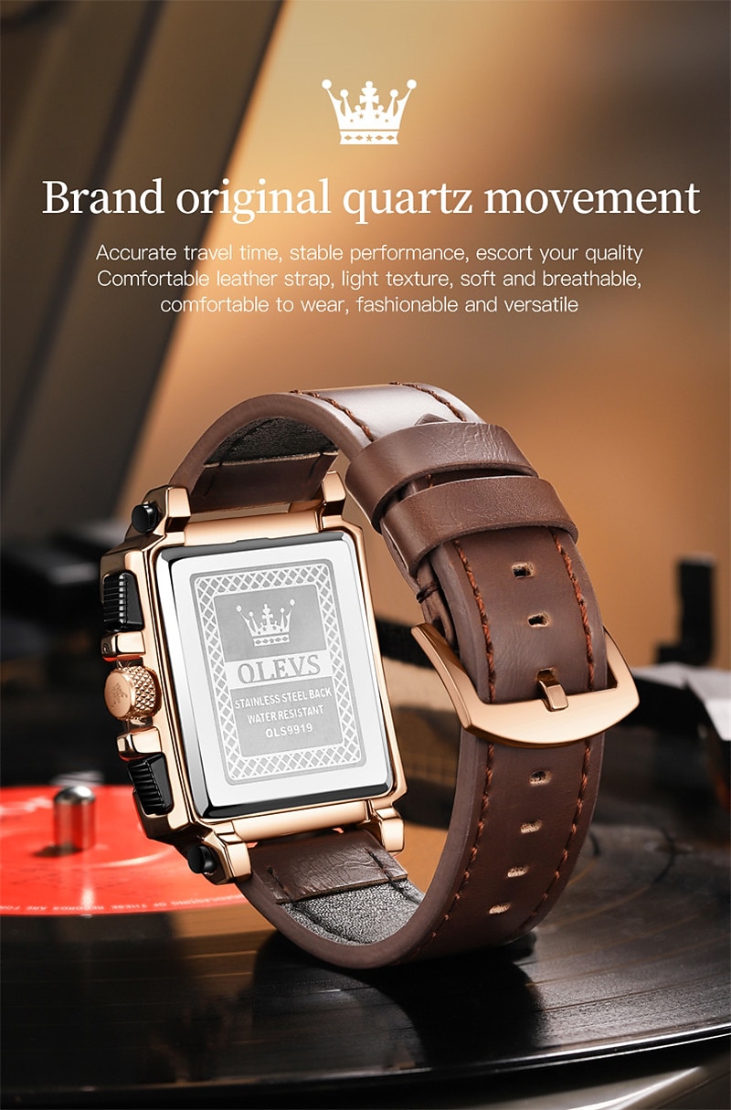 OLEVS Men Quartz Watch Calendar Chronograph Large Dial Waterproof Genuine Leather Watch 2025 - $41.99 –P8