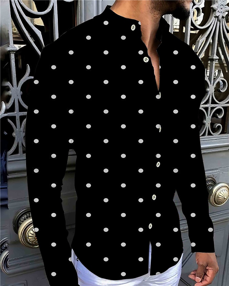 Per uomo A pois Geometrica Camicia Camicia con bottoni Manica lunga Di tendenza Originale Informale Esterno Informale Giornaliero Estate Primavera Collo ripiegabile Stampa Bottone giù Nero del 2025 a $26.99 –P1