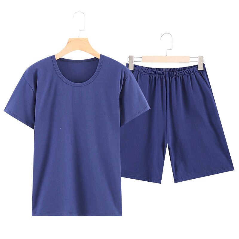 Herr Vardagsklädsel Sovkläder Pyjamas set Pyjamastopp och shorts 1set Ren färg Mode Mjukt Hem Säng Bomull Lättvikt Rund hals Kortärmad Shorts Grundläggande Höst Vår Svart Marinblå 2025 - $21.99 –P3