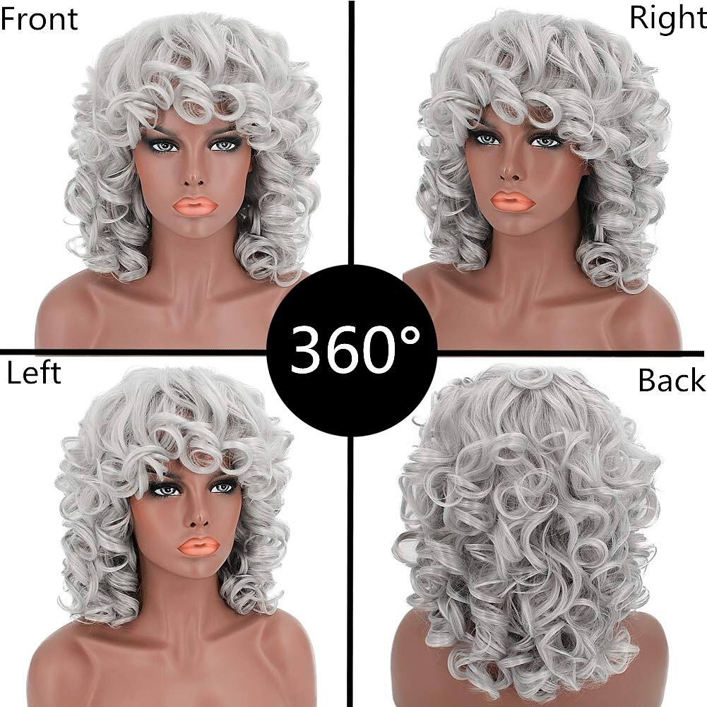 Curly Wigs for Black Women 14'' Short Silver Grey Wavy Bob Hair Wig with Bangs Natural Heat Resistant Synthetic Wigs 2025 - $34.99 –P2