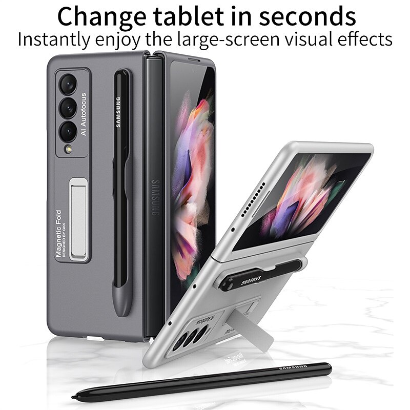 телефон Кейс для Назначение SSamsung Galaxy Z Fold 3 Кейс на заднюю панель Защитная пленка для объектива камеры Откидная подножка с держателем для ручки Однотонный ПК 2025 - $25.99 –P5