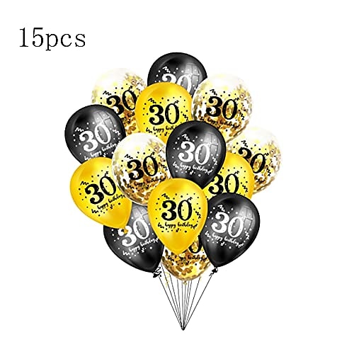 15 stk 30-årsdag lateksballonger trettijubileumsfestdekorasjon svart gull temafest ballong bursdagsfestutstyr 2025 - $11.49 –P2