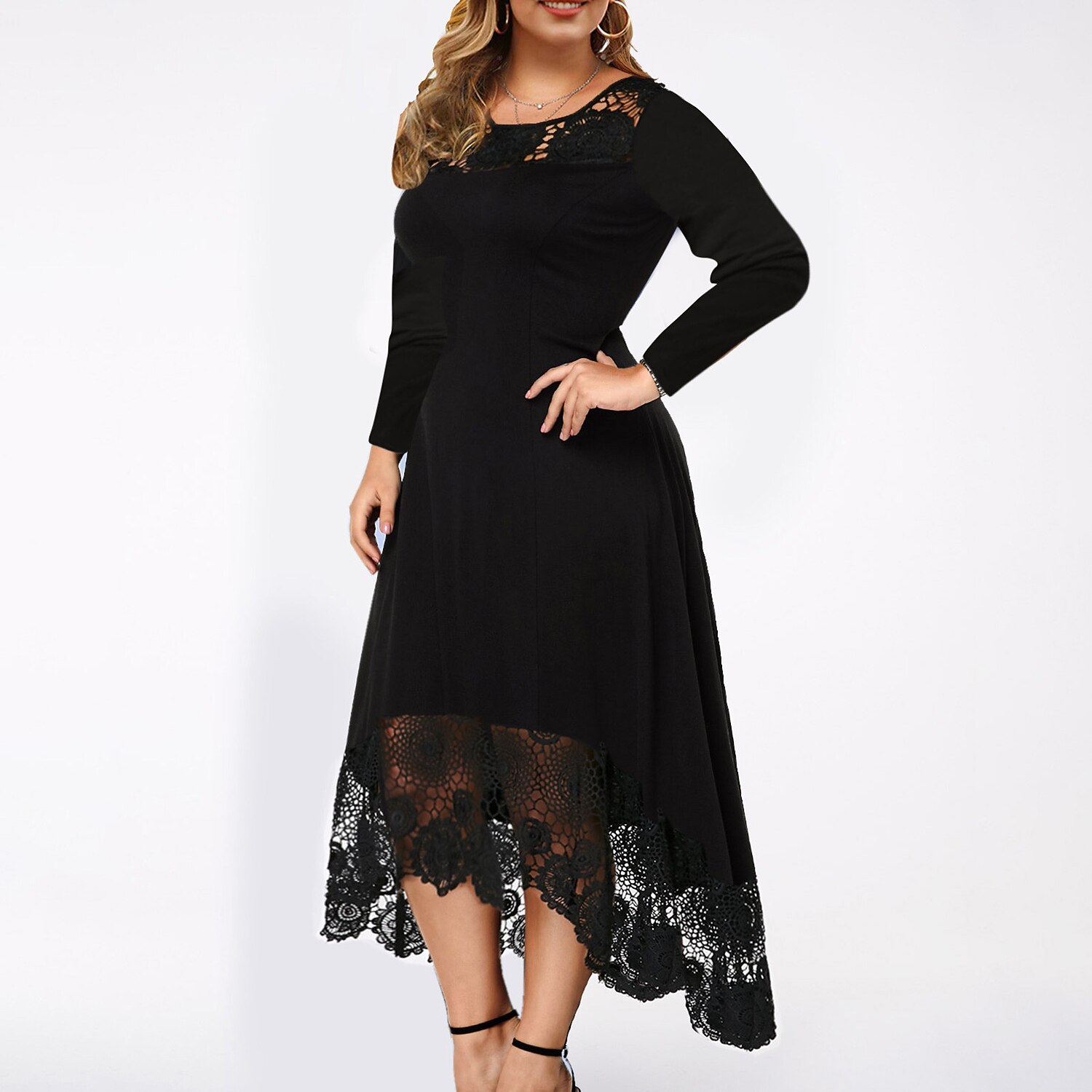 plus dip hem layered floral lace dress