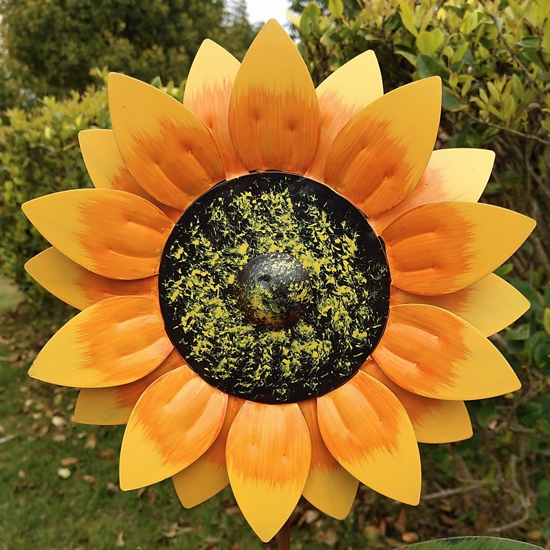 Sunflower Rotating Windmill Wrought Iron Decor Outdoor Garden Ornaments Crafts 