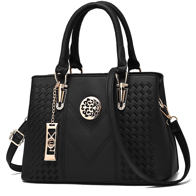 Miss Lulu Block Design Tassel Shoulder Bag Pu Leather Chain Women Handbags with Front M Logo