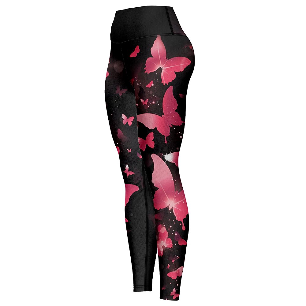 Mujer Pantalones de yoga Levantamiento de tope Control de barriga Alta cintura Entrenamiento de gimnasio Corriendo Aptitud física Calzas Cortas Mariposa Amarillo Rojo Azul Otoño Invierno Deportes 2026 - $12.99 –P3