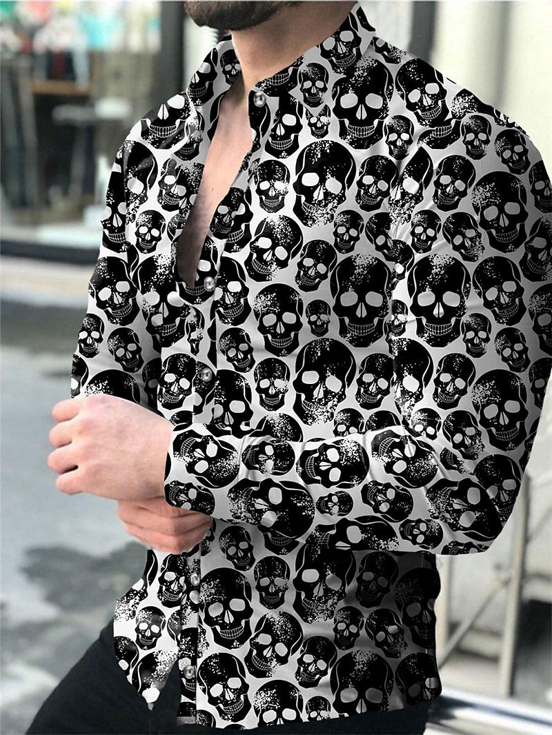 skull print button down shirt