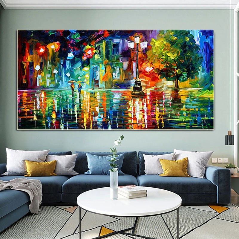 Peinture à l'huile à la main peint à la main mur art couteau rue paysage abstrait nordique décoration de la maison décor tendu cadre prêt à accrocher de 2025 ? $255.79 –P3