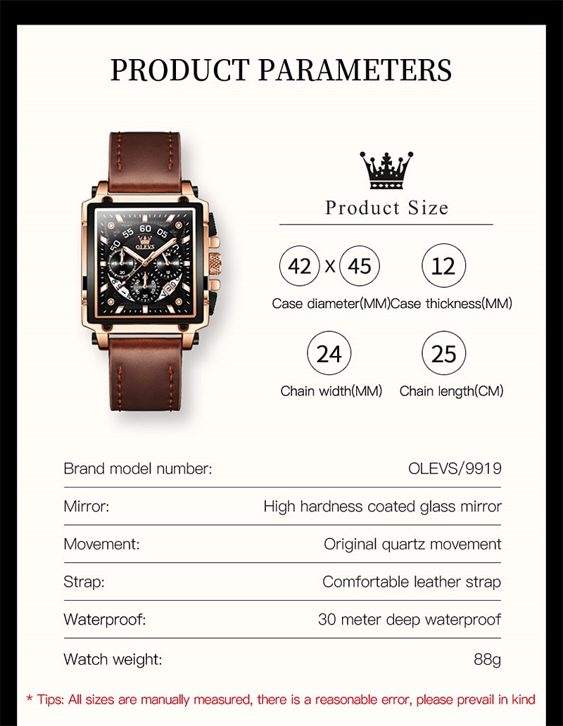 OLEVS Men Quartz Watch Calendar Chronograph Large Dial Waterproof Genuine Leather Watch 2025 - $41.99 –P9