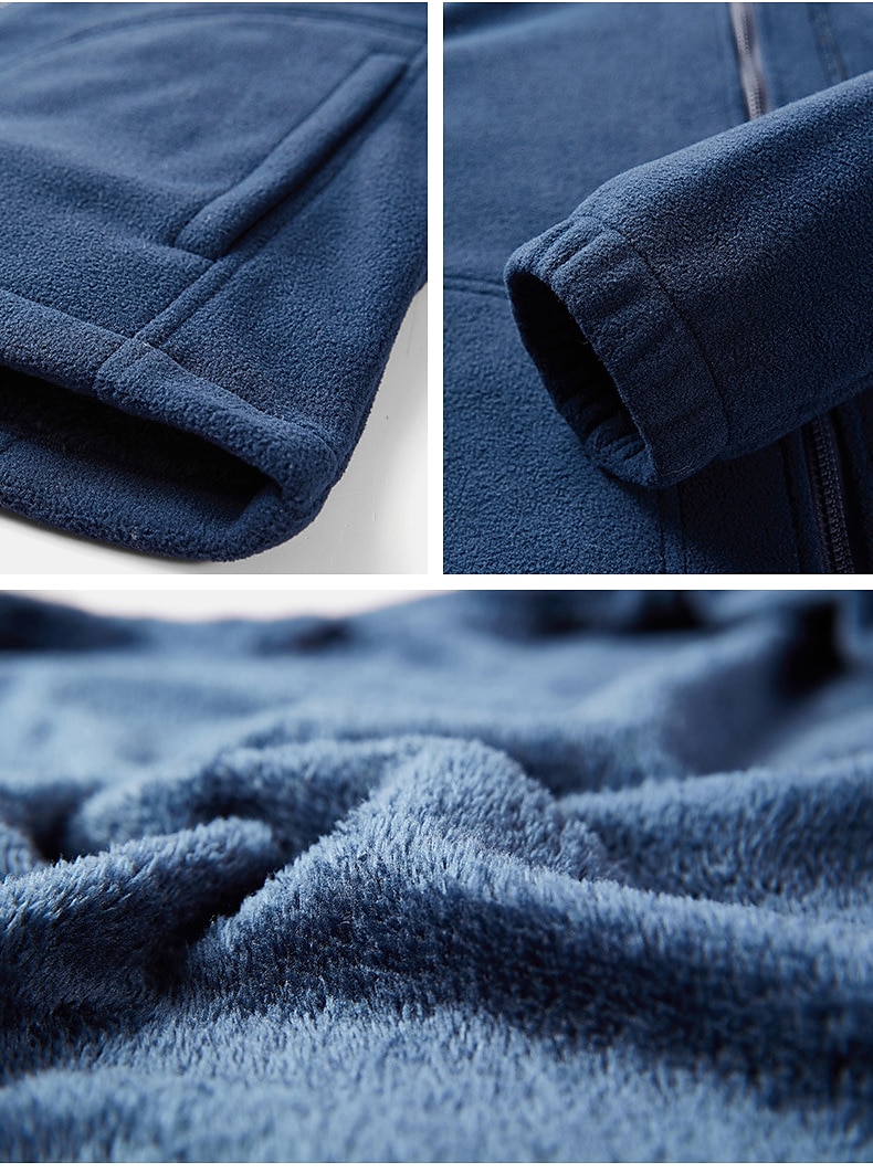 chaqueta de lana de senderismo para hombre rompevientos forro polar invierno al aire libre color sólido térmico cálido a prueba de viento ligero cuello alto prendas de vestir exteriores gabardina superior solo deslizador caza pesca escalada azul 2025 - $41.99 –P13