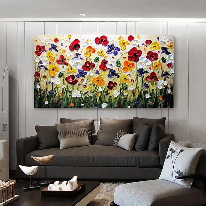 oljemålning handgjord handmålad väggkonst abstrakt färgglada blommor heminredning dekor rullad duk utan ram osträckt 2025 - $139.99 –P4
