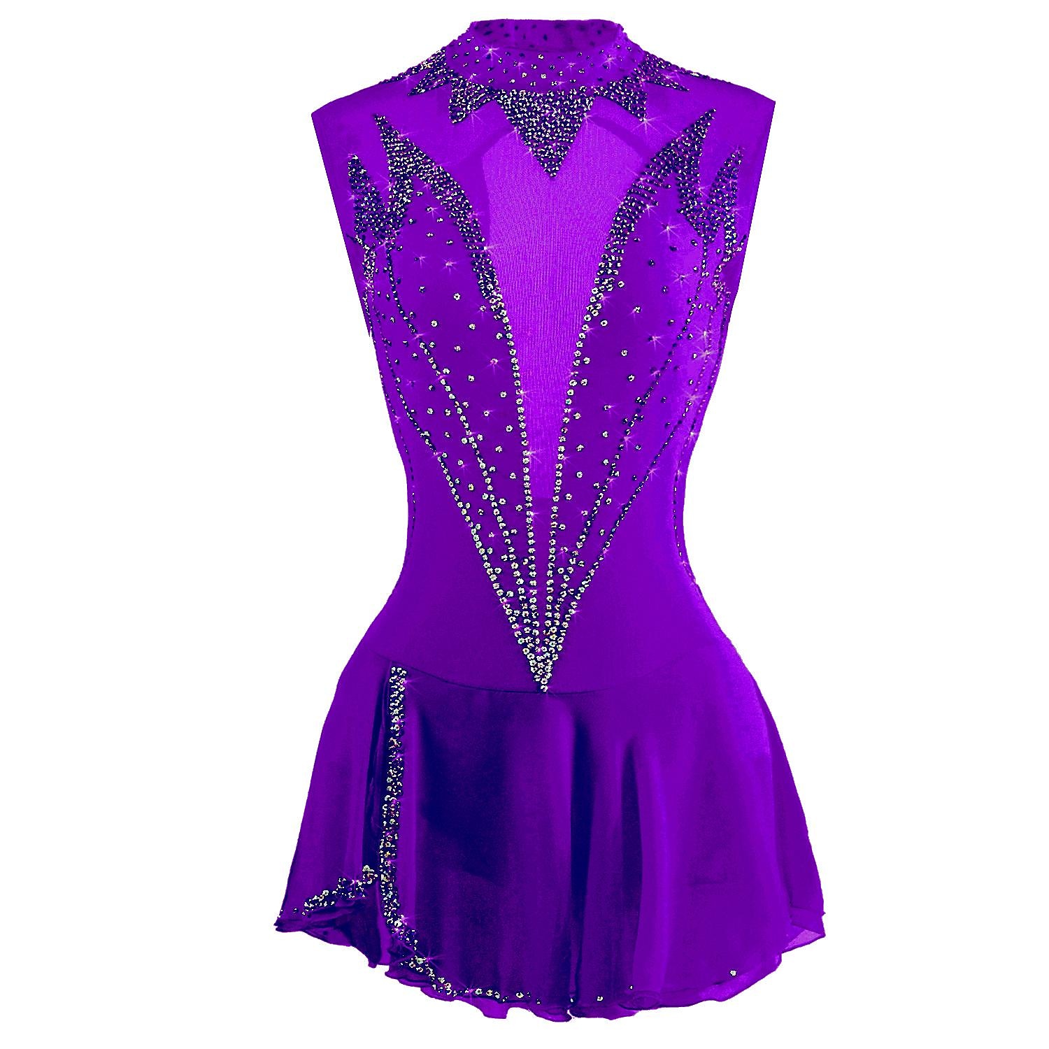 Kunstschaatsjurk Dames Voor meisjes Schaatsen Jurken Outfits Wit Roze Bordeaux Open achterkant Netstof Spandex Hoge Elasticiteit Wedstrijd Kunstschaatskleding Kristal / Bergkristal Mouwloos Schaatsen 2026 - $134.99 –P8
