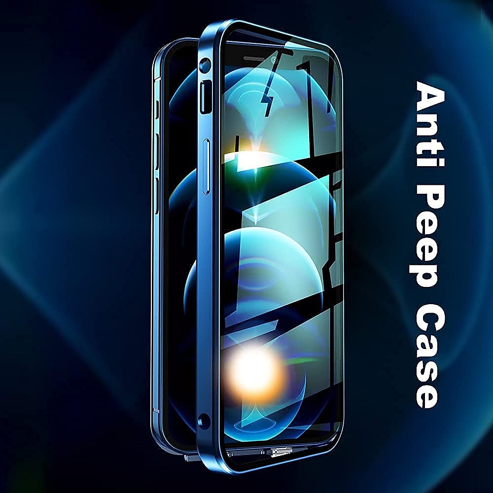 iPhone 12 Pro Case, Anti Peep Magnetic Adsorption Privacy Screen Protector Double Sided Tempered Glass Metal Bumper Frame Anti-peeping Phone Case Anti
