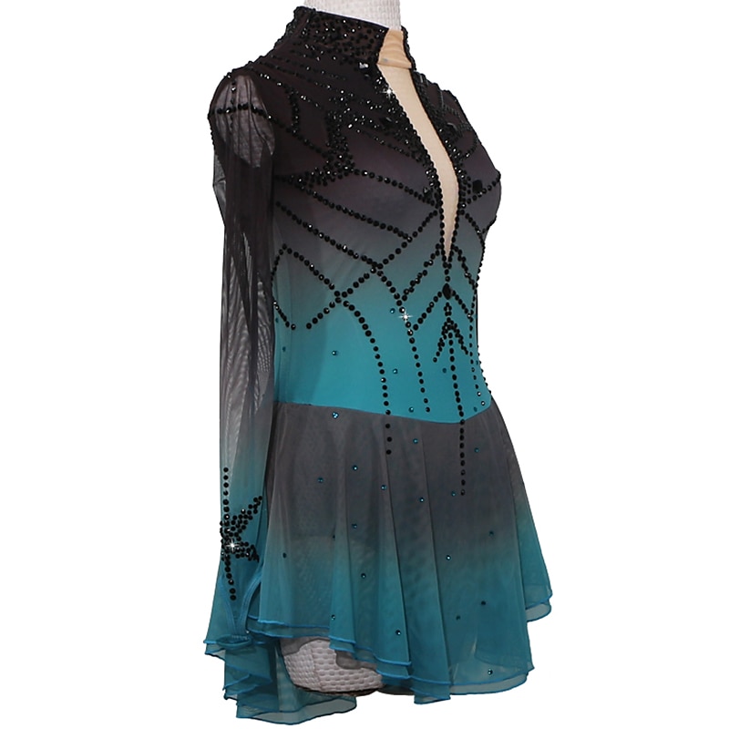 Платье для фигурного катания Жен. Девочки Катание на коньках Платья Инвентарь Черный / красный Черный / зеленый Черный / синий Пэчворк Асимметричный шов Сетка Спандекс Эластичность Соревнование 2026 - $168.99 –P8