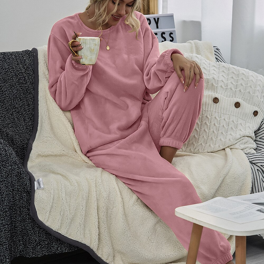 Women's Pink Fleece Pajamas Nighty Pjs Sets 2 Pieces Pure Color Sport Simple Comfort Party Home Street Warm Gift Long Sleeve Hoodie Pant Elastic Waistband Winter Fall Home Outfits 2025 - $31.99 –P13