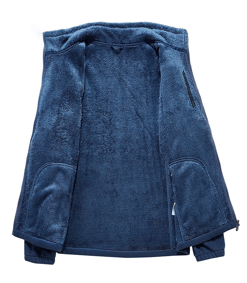 chaqueta de lana de senderismo para hombre rompevientos forro polar invierno al aire libre color sólido térmico cálido a prueba de viento ligero cuello alto prendas de vestir exteriores gabardina superior solo deslizador caza pesca escalada azul 2025 - $41.99 –P8