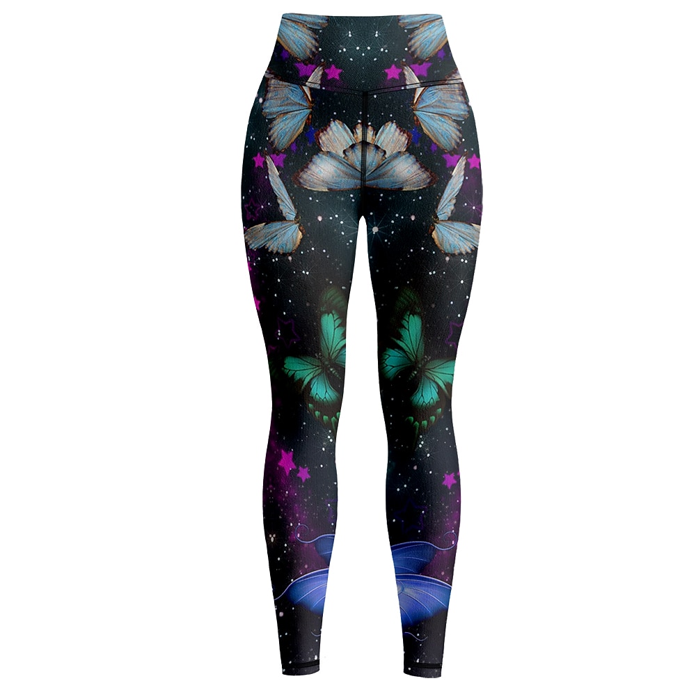 Mujer Pantalones de yoga Levantamiento de tope Control de barriga Alta cintura Entrenamiento de gimnasio Corriendo Aptitud física Calzas Cortas Mariposa Azul Marino Oscuro Morado Otoño Invierno 2026 - $12.99 –P4