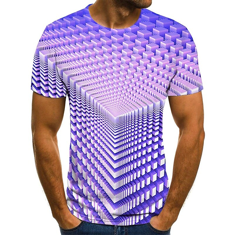 2026年 男性用 グラフィック 幾何学模様 3D シャツ Tシャツ 半袖 Tシャツ ラウンドネック シャツ ストリートファッション 誇張された デザイナー 祝日 お出かけ パープル 衣類 プラスサイズ S M L XL 2XL 3XL 4XL  コレクション – $17.49 –P6