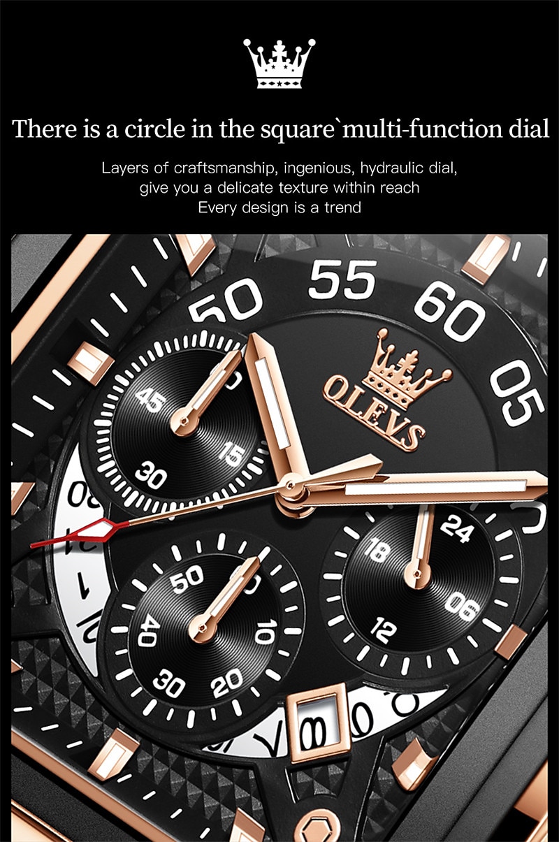 OLEVS Men Quartz Watch Calendar Chronograph Large Dial Waterproof Genuine Leather Watch 2025 - $41.99 –P15