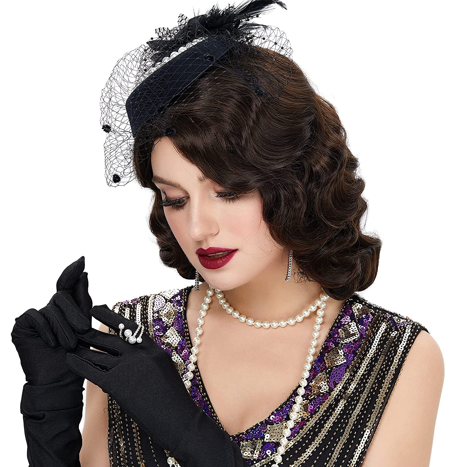20. léta 20. století paruka mávat prstem velký Gatsby kudrnatá dlouhá paruka vintage paruky pro ženy dáma syntetické tepelně odolné plné paruky cosplay kostým maškarní šaty 2025 - $30.99 –P3