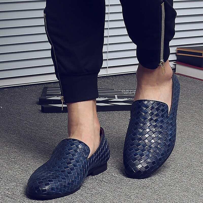 blå vevde loafers i imitert skinn for menn - stilige slip-on sko for formelle og uformelle anledninger 2025 - $42.99 –P3