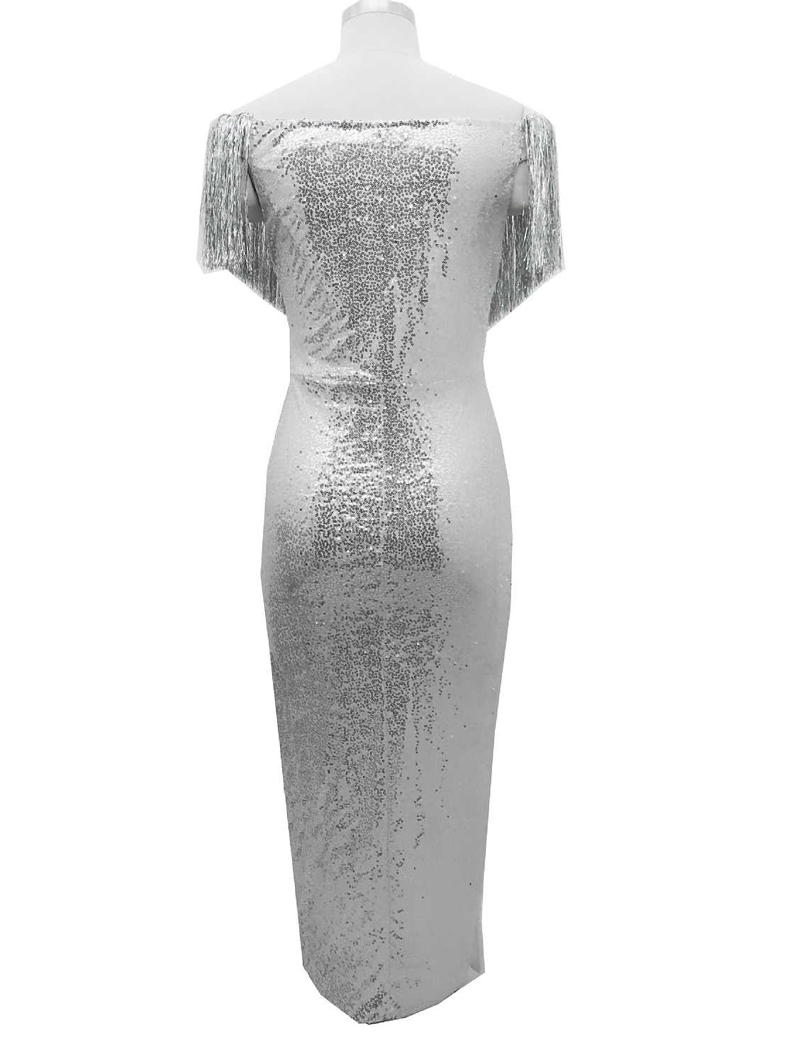 Women‘s Sequin Dress Fringe Dress Prom Dress Party Dress Sparkly Dress Shift Dress Long Dress Maxi Dress Silver Short Sleeve Winter Fall Autumn V Neck Party 2023 - US $45.99 –P4