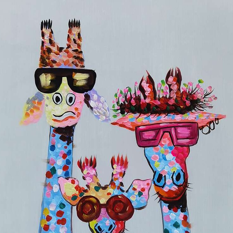 Nursery Oil Painting Handmade Hand Painted Wall Art Colorful Cartoon Giraffe Animal Home Decoration Décor Stretched Frame Ready to Hang 2025 - $89.99 –P7