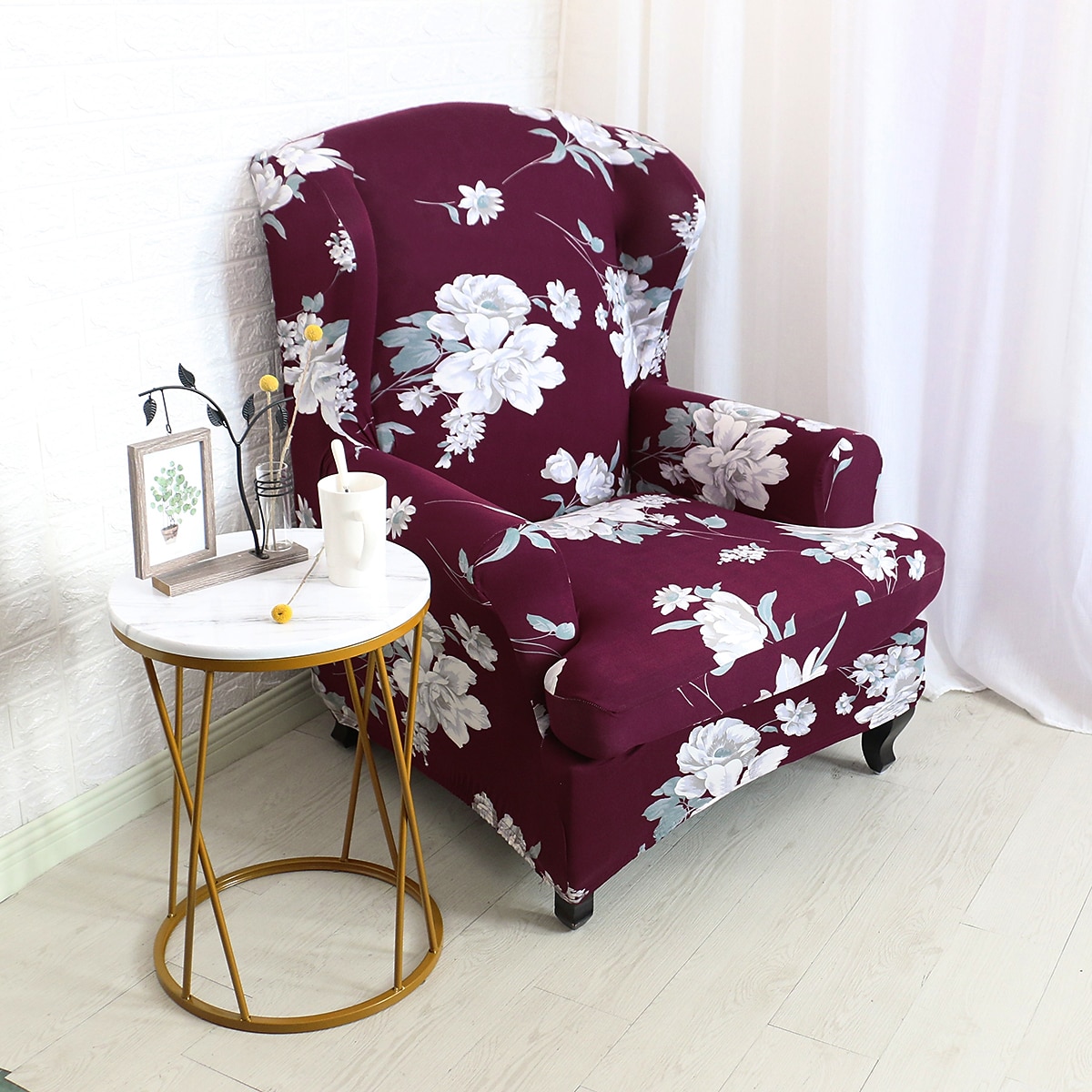 1 Set of 2 Pieces Floral Printed Stretch Wingback Chair Cover Wing Chair Slipcovers Spandex Fabric Wingback Armchair Covers with Elastic Bottom for Living Room Bedroom Decor 2025 - $25.99 –P12