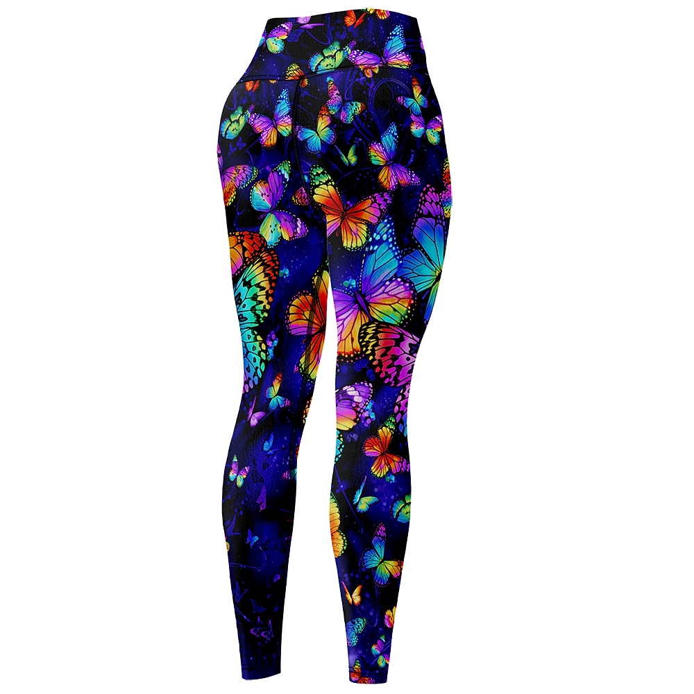 Mujer Pantalones de yoga Levantamiento de tope Control de barriga Alta cintura Entrenamiento de gimnasio Corriendo Aptitud física Calzas Cortas Mariposa Azul Marino Oscuro Morado Otoño Invierno 2026 - $12.99 –P14