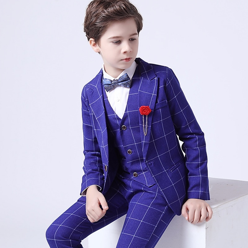 3 Pieces Ring Bearer Suit Boys Kids Toddler Suit Formal Suit Suit & Blazer Pants Set Formal Set Party Special Occasion Vintage Fashion Formal Plaid Bow Red Blue Gray Cotton 2025 - $60.99 –P13