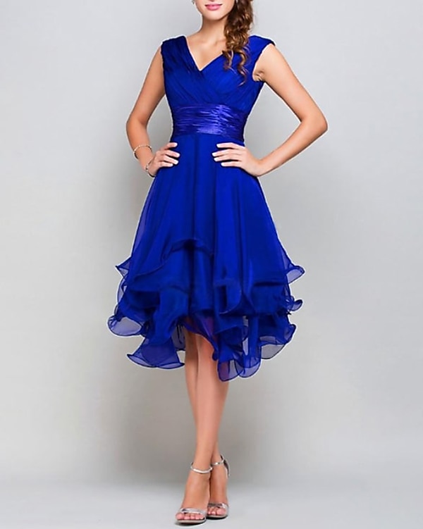 Beach Wedding A-Line Wedding Guest Dresses Party Dress Homecoming Dress Asymmetrical Sleeveless V Neck Chiffon with Ruched Tiered dress to impress Derby Dresses 2025 2025 - $134.99 –P1
