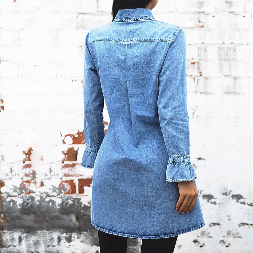 Naisten Farkkupaita Mini mekko Denim Tyylikäs Vapaa-aika ulko- Talvi mekko Päivittäin Paitapuserokaula-aukko nappi Tasku Pitkähihainen Kesä Kevät Syksy 2022 Normaali Vaalean sininen Puhdas väri S M L 2025 - $41.99 –P3