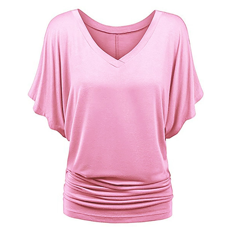 tricou de damă plus mărime tricou visiniu îmbrăcăminte de stradă ocazional preppy mânecă liliac cu mânecă cu jumătate de mânecă obișnuit topuri obișnuite cu gât în v ieșiri zilnic în weekend negru 2025 - $15.99 –P18