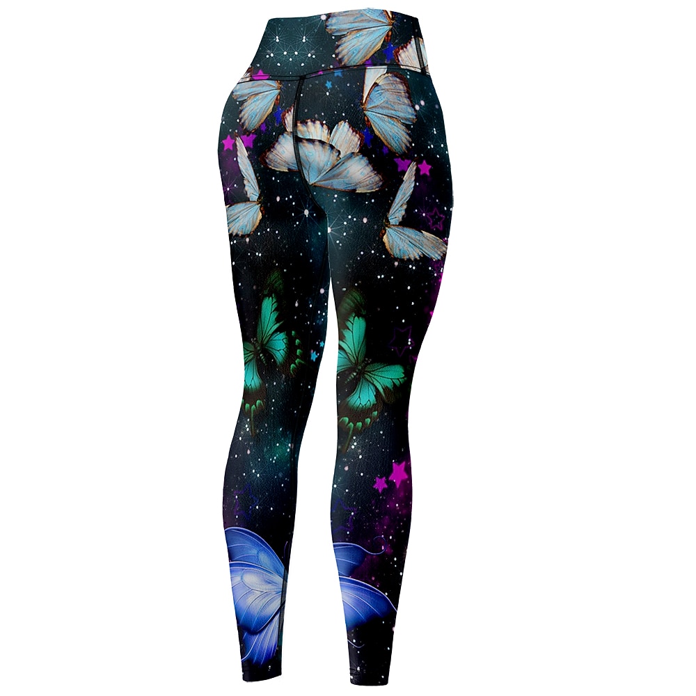 Mujer Pantalones de yoga Levantamiento de tope Control de barriga Alta cintura Entrenamiento de gimnasio Corriendo Aptitud física Calzas Cortas Mariposa Azul Marino Oscuro Morado Otoño Invierno 2026 - $12.99 –P7