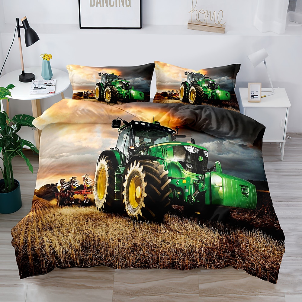 3D-Bettwäsche mit Bauernhof-Traktor-Druck, Bettbezug, Bettwäsche