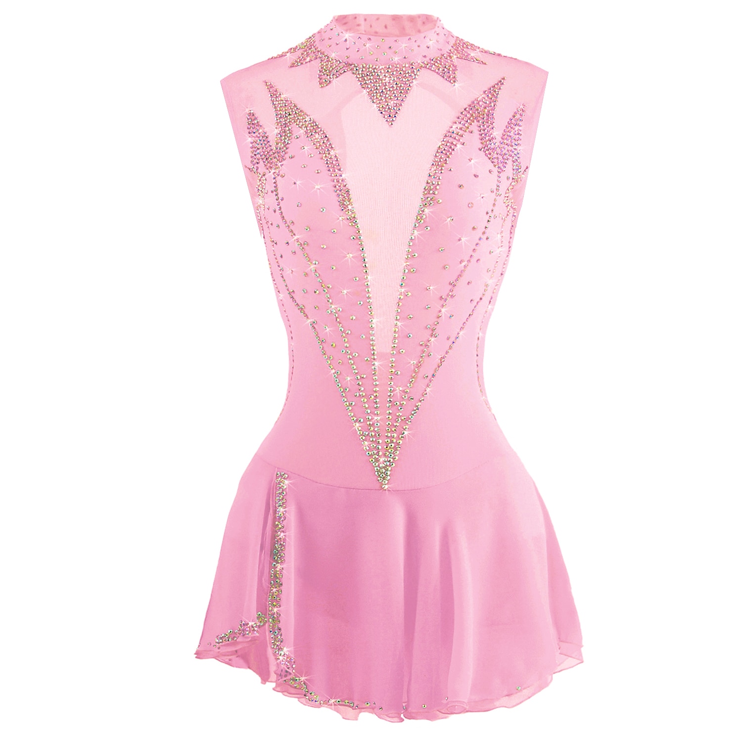 Kunstschaatsjurk Dames Voor meisjes Schaatsen Jurken Outfits Wit Roze Bordeaux Open achterkant Netstof Spandex Hoge Elasticiteit Wedstrijd Kunstschaatskleding Kristal / Bergkristal Mouwloos Schaatsen 2026 - $134.99 –P4