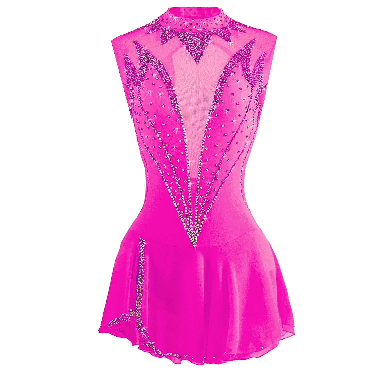 Figure Skating Dress Women's Girls' Ice Skating Dress Outfits White Pink  Burgundy Open Back Mesh Spandex