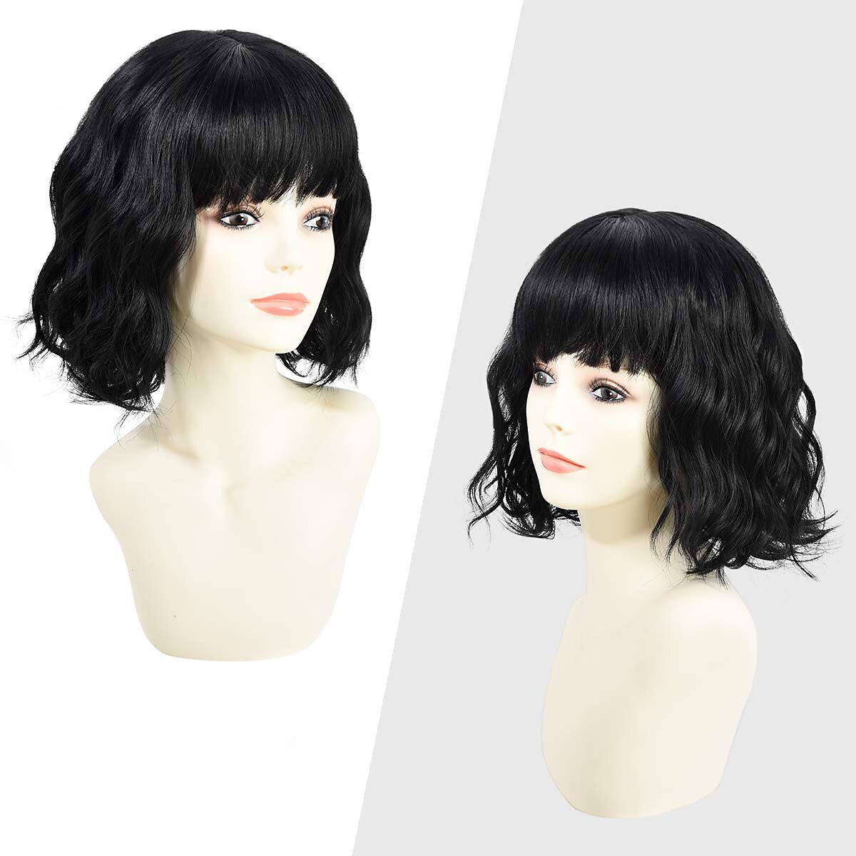 peruci albastre pentru femei perucă ondulată cu cap ondulat cu breton perucă mov cu gradient natural păr sintetic lungimea umărului perucă păr scurt creț 8 inch (aproximativ 20 cm) peruci pentru 2025 - $23.99 –P2