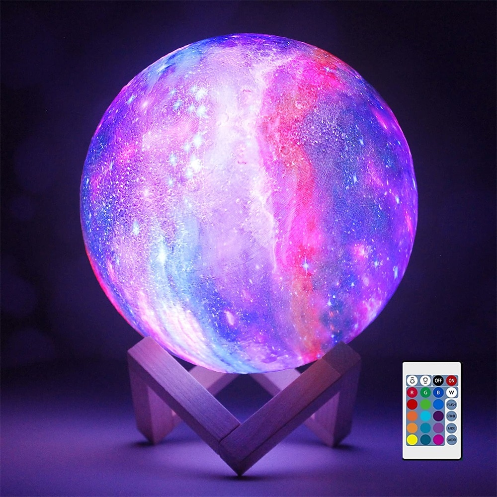 3D LED Moon Lamp Night Light with 3 Color Modes Wooden Stand 5.9 Inches 