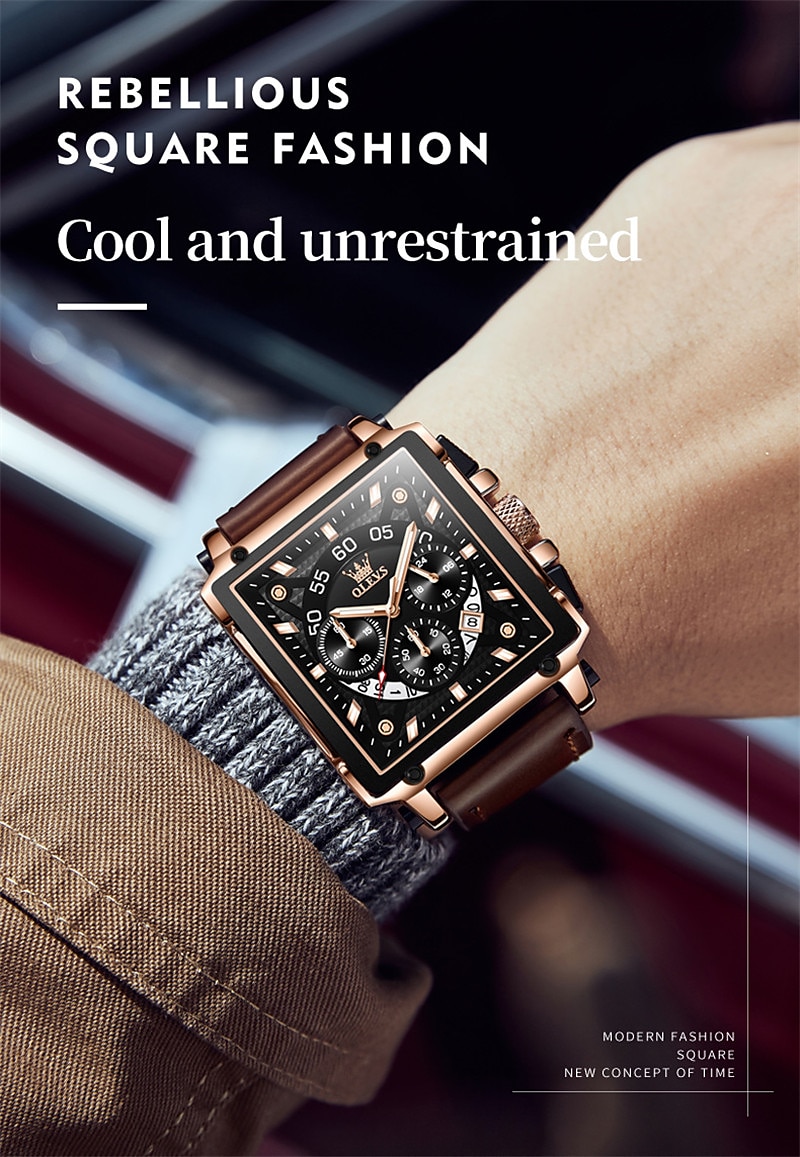 OLEVS Men Quartz Watch Calendar Chronograph Large Dial Waterproof Genuine Leather Watch 2025 - $41.99 –P7