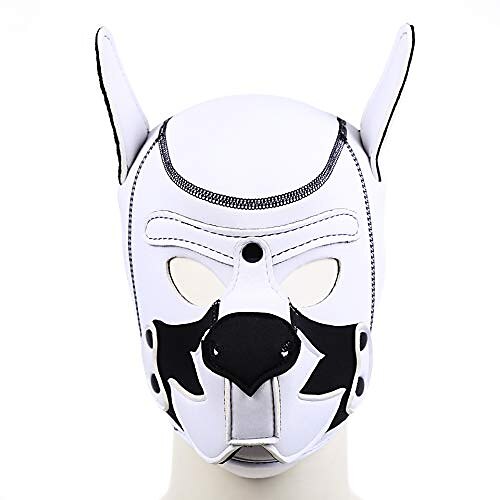 PU Leather Dog Puppy Hood Mask Cosplay Headgear Mouth Gag Costume Full Mask New 