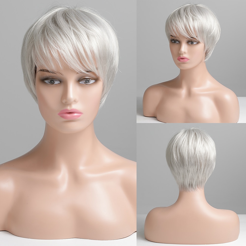 Mezcla de cabello humano Peluca Corta Recto Corte Pixie Peinados cortos 2020 Corte Recto Corto Parte lateral Hecho a Máquina Mujer Negro natural # 1B castaño medio Rubio fresa / Rubio Claro 8 pulgadas 2025 - $45.99 –P1