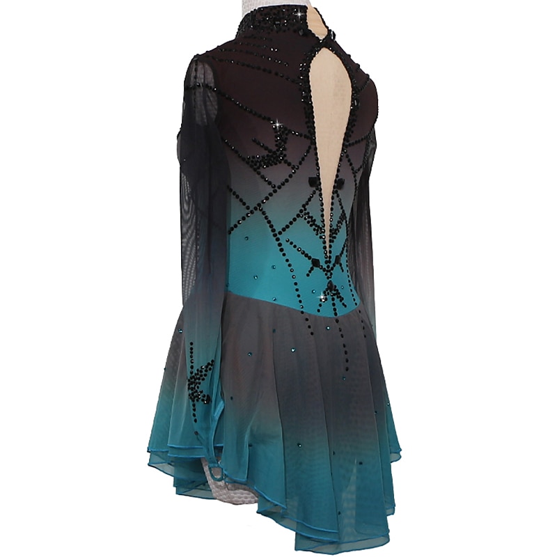 Платье для фигурного катания Жен. Девочки Катание на коньках Платья Инвентарь Черный / красный Черный / зеленый Черный / синий Пэчворк Асимметричный шов Сетка Спандекс Эластичность Соревнование 2026 - $168.99 –P10